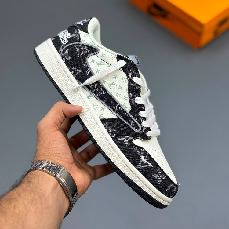جردن وان لویی ویتون Air Jordan 1 Low Travis Scott Louis Vuitton Black Denim