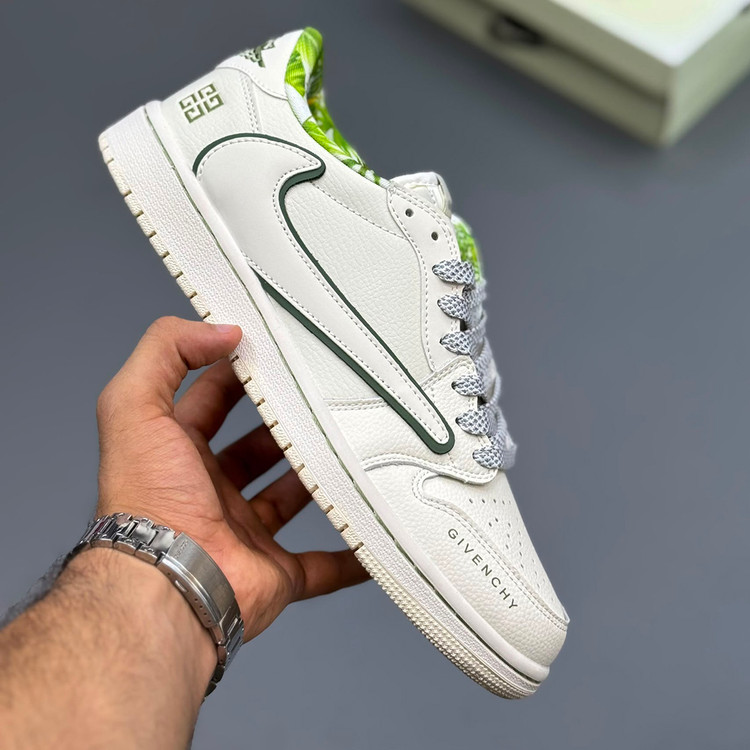 جردن ۱ لو تراویس اسکات ژیوانشی سفید سبز Travis Scott x Givenchy Air Jordan 1 Low White / Green